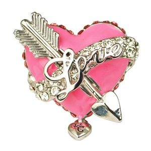 Ritzy Couture Love Heart & Arrow Pink Dangle Rings for Women (Silvertone)